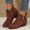 Coarse-heeled short boots, new European and American large-size pointed-toe side zipper polished retro Martin boots in autumn and winter