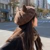 Korean Retro Suede Cat Ear Hat for Women Sweet and Cute Beret  Autumn and Winter Face Showing Little Painter Octagonal Hat