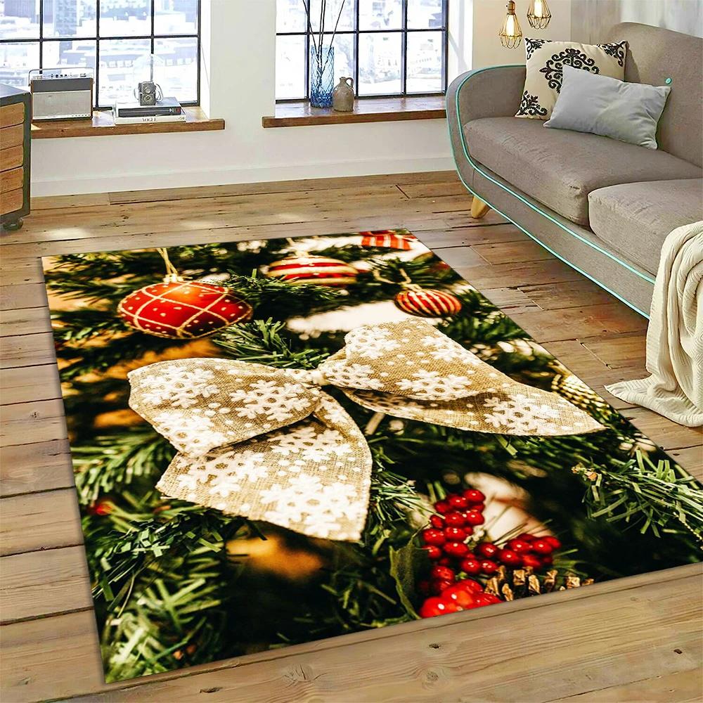 3D Fröhlicher Weihnachtsbaum Weihnachtsmann Cartoon Bereichsteppich Groß, Teppich für Zuhause Wohnzimmer Sofa Fußmatte Dekor, Kinder Rutschfeste Bodenmatte