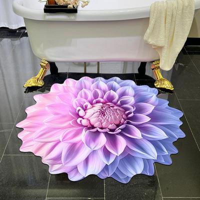3D Floral Floor Mat Non-slip Absorbent Bathroom Rug Realistic Flower Pattern Rug for Kitchen Bedroom Living Room Entrance