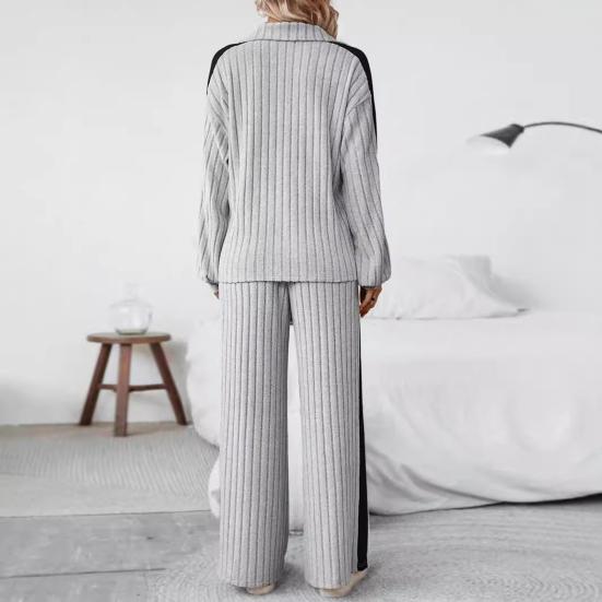 2 Pcs/Set Women Top Pants Set Half Zipper Stand Collar Long Sleeves Pure Color Sweatshirt Elastic Waist Wide Leg Sweatpants Sport Outfit