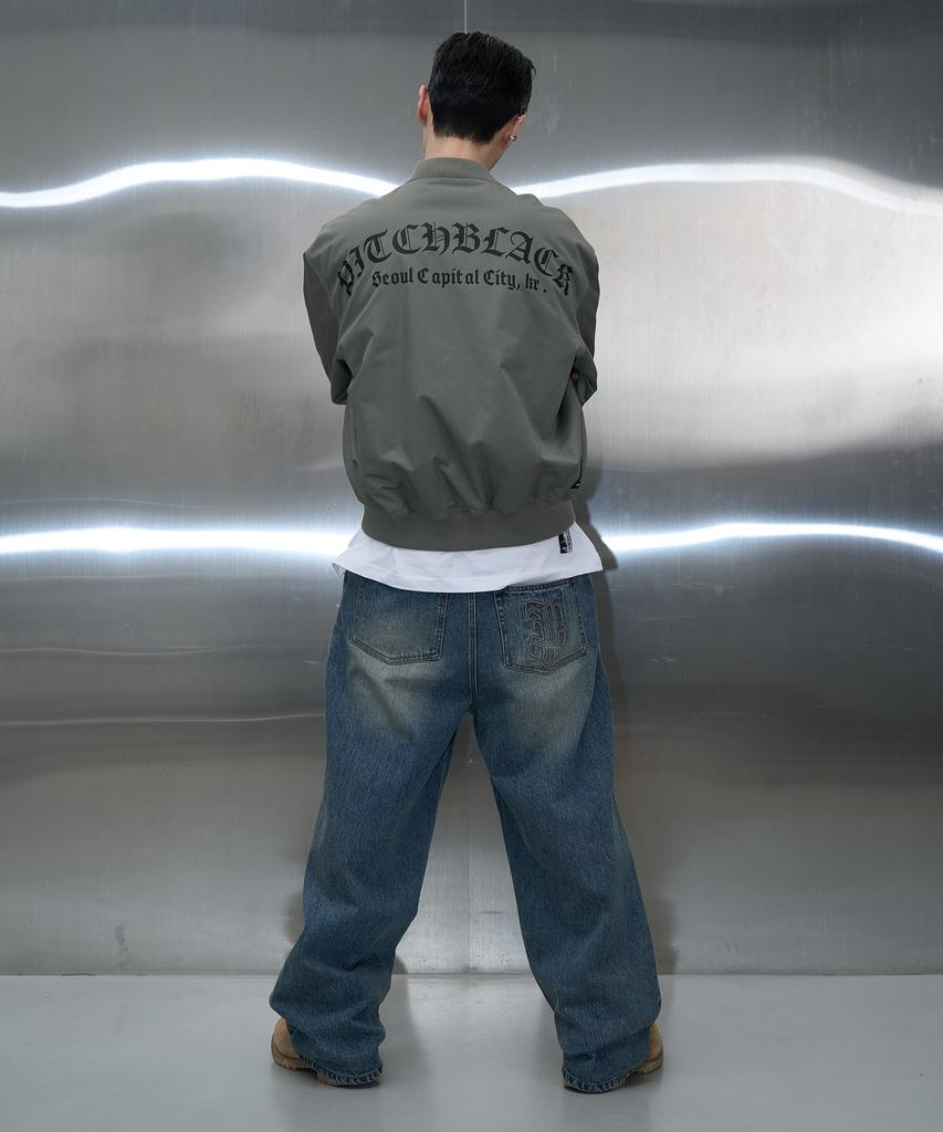 Pichibeullaeg Pocket Emblem Parasuit Wide Denim (Washed Blue)