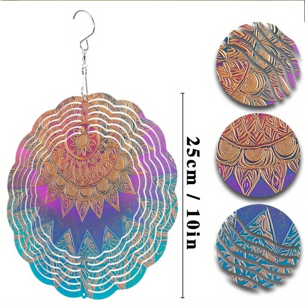 60 Zoll Großer Metall-Windspinner Gartendekoration mit 360 Grad Drehhaken Elegantes Mandala-Design Keine Batterie