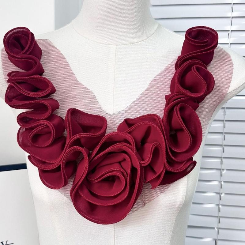 Polyester Pleated Flower Patches Easy To Sewing For Garment Mendings And Creative Projects On Various Fabrics