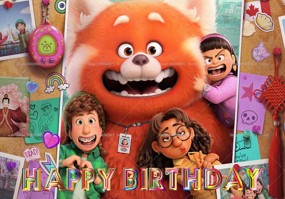 Cartoon Turning Red Alles Gute zum Geburtstag Banner Niedliches Roter Panda Thema Kinder Mädchen Geburtstagsparty Dekoration Foto Hintergrund Zubehör