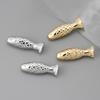 Copper Gold-Plated Retro Fish-Shaped Perforated Beads for DIY Bracelets & Necklaces