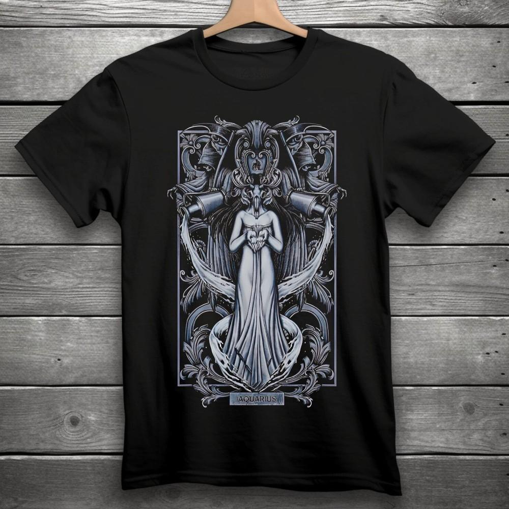 Aquarius Zodiac Sign Goth Skull Unisex Black TShirt S3XL Unisex T-Shirt