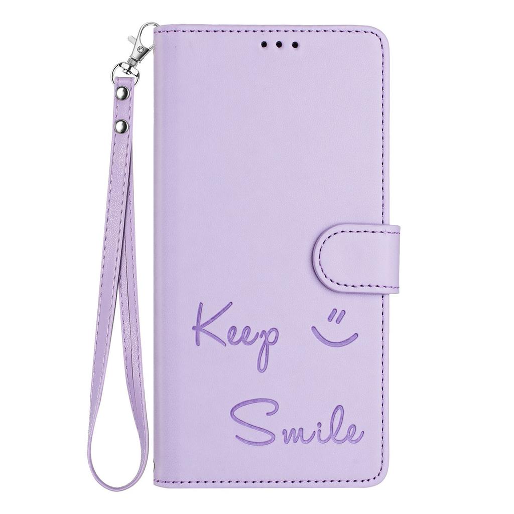 Leather Wallet Flip Case For Huawei P80 P60 P50 P30 P20 Pro + Ultra Lite Keep Smile Embossed Design with Wrist Strap