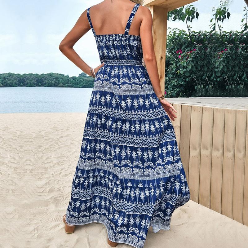 Summer Women's Dress Sleeveless Halter Sheath Holiday Style High Waist Casual Comfortable Long Dresses