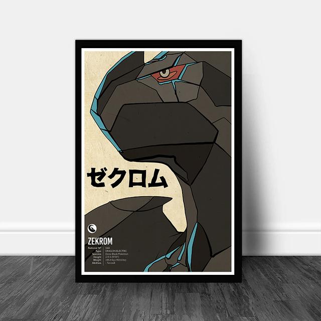Täispuidust raam Retro Vana stiilis Pokemoni tegelane Plakat Jaapani anime Pikachu Prits Lõuend Maali Seina Kunst Pildid Seinamaal Magamistoa sisekujundus