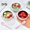 Kids Training Bowl Fall Resistance High Temperature Resistant with Lid Easy To Clean Dual Handles Dustproof Stainless Steel Cartoon Kids Bowl