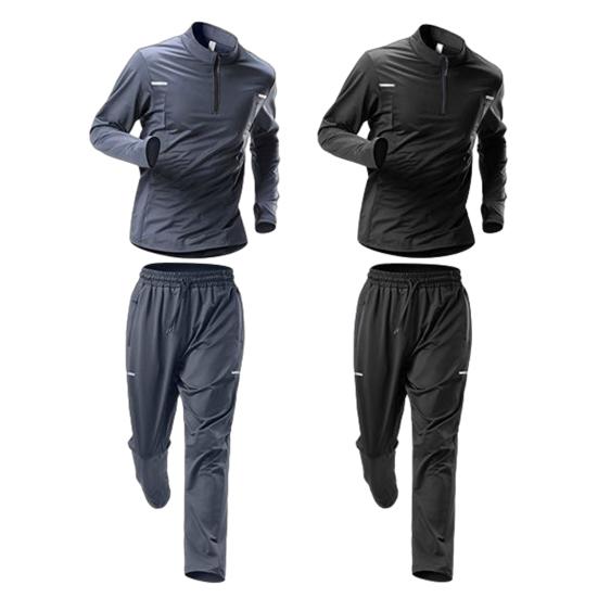 Yousheng 2Pcs/Set Men Sport Suit Stand Collar Zipper Long Sleeve Pullover Tops Quick-Dry Sweat-Wicking Running Pants Set Outdoor Fitness Tracksuit