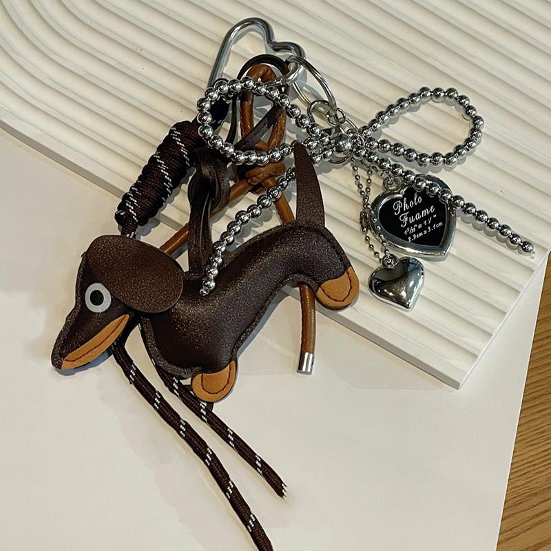 Bag Charm Dog PU Leather Retro Key Holder Trendy Animal Accessory for Bags and Backpacks