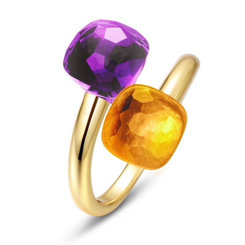 Snoepkleurige Edelsteen Ring: S925 Zilver, Verguld, Open Vinger Design voor Dames, Europese & Amerikaanse Lichte Luxe Mode.