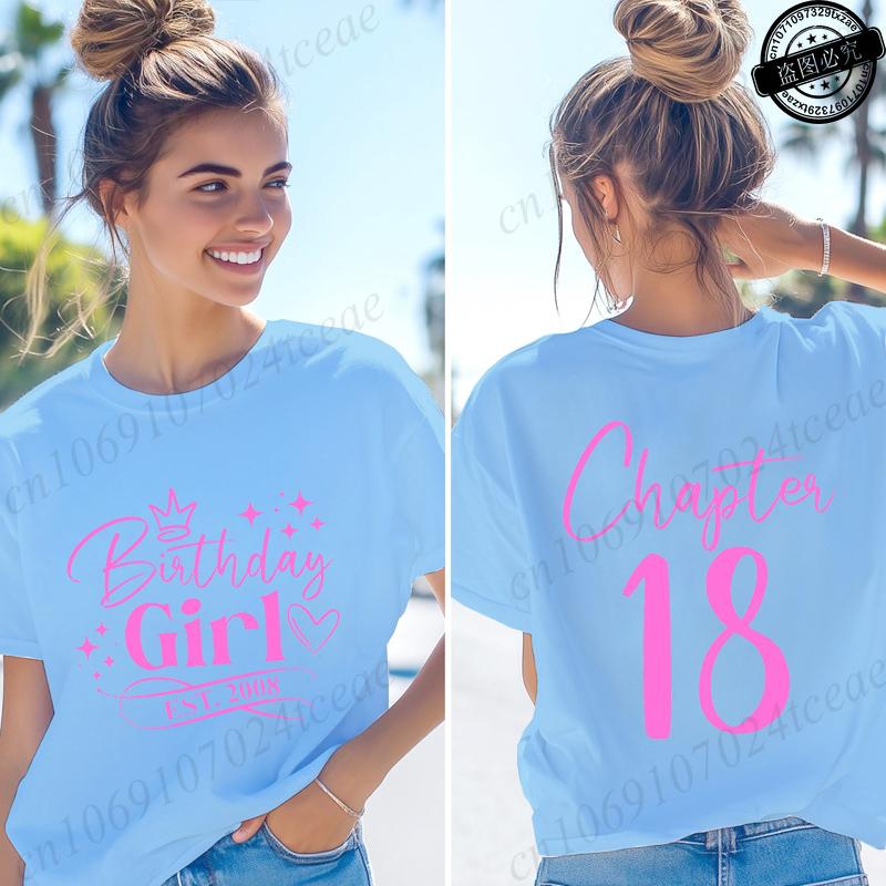 Camisetas para Mujer Chica de Cumpleaños Divertida Est 2008 Regalos para Niñas Camisetas Capítulo 18 Chica de 18 Cumpleaños Tops Gráficos Ropa Urbana Retro