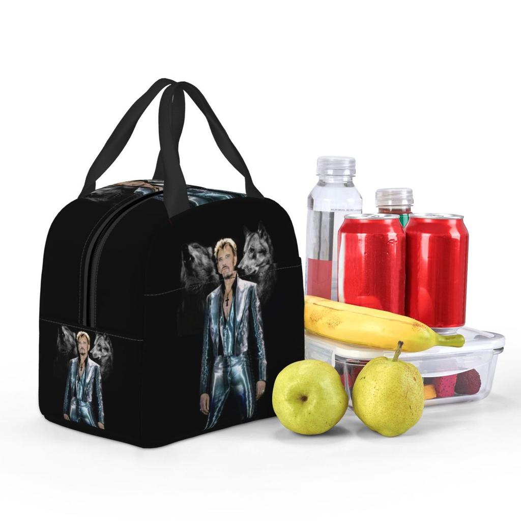 Individuelle Johnny Hallyday Musik Sänger Isolierte Lunchtasche für Frauen Französischer Rock Wiederverwendbare Thermokühlertasche Lebensmittel Lunchbox Schule