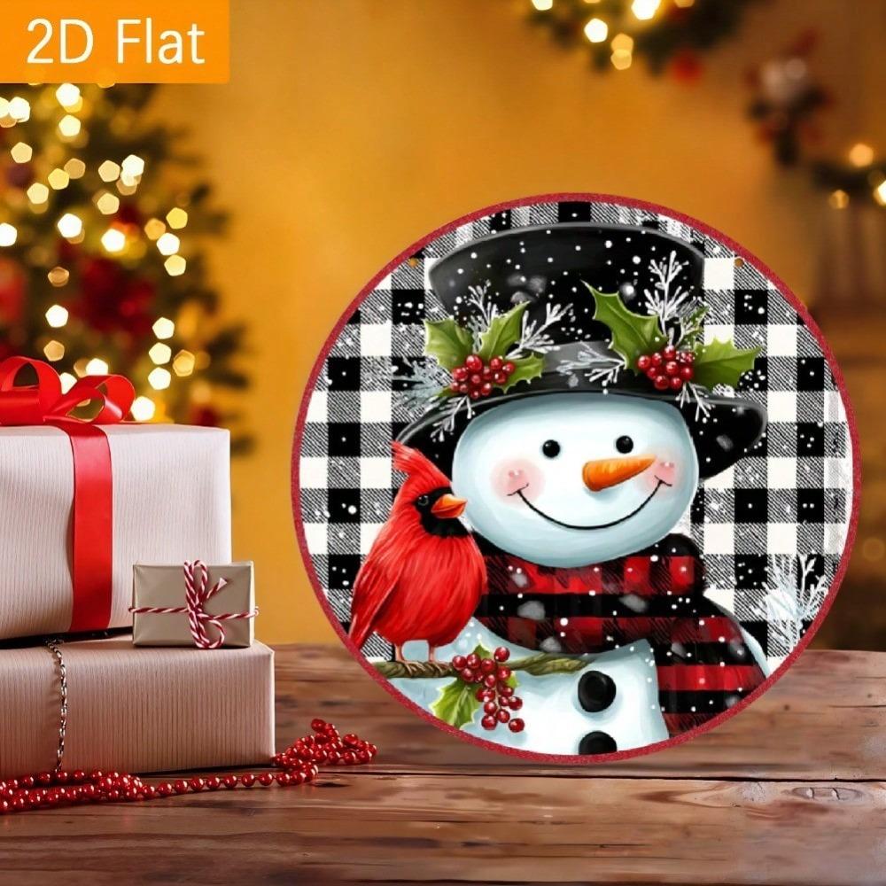 Vintage Snowman Metal Wall Art Round Wreath Winter Home Decor Christmas Gift