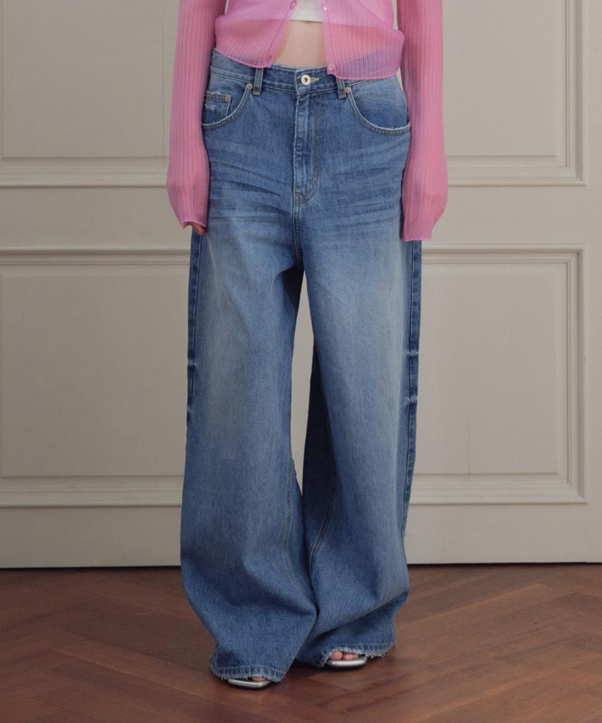 CITTA Washing Low Rise Wide Denim Pants_Ctd430(Medium Blue)
