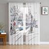 Train Railway Travel Tulle Sheer Curtains Modern Window Treatment for Kitchen Living Room Bedroom Decoration