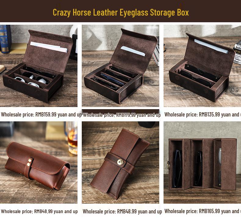 Genuine Leather Magnetic Sunglasses Case - Handmade Portable Cowhide Storage Bag