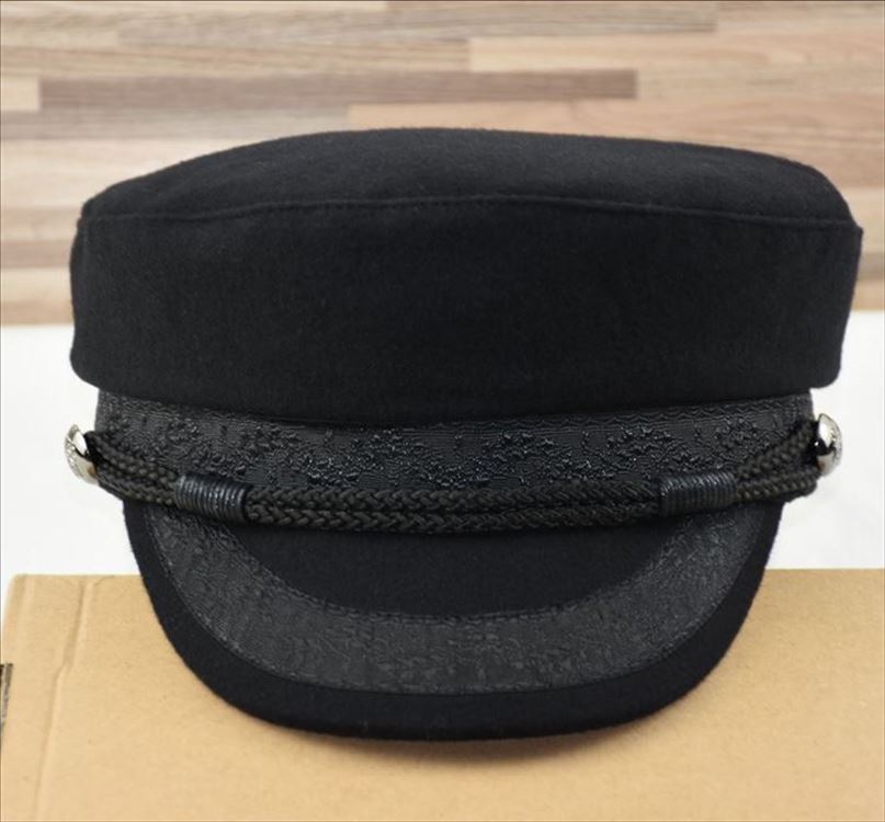 British Van Navy Hat, Autumn and Winter Woolen Sailor Hat, Flat Top Hat, Small Fragrant Women's Hat, Large Size Hat
