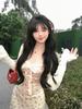 Holiday Style Waist and Thin Pure Desire Wind Sweet Floral Suspender Dress + Cardigan Two-piece Suit Women's Spring and Summer