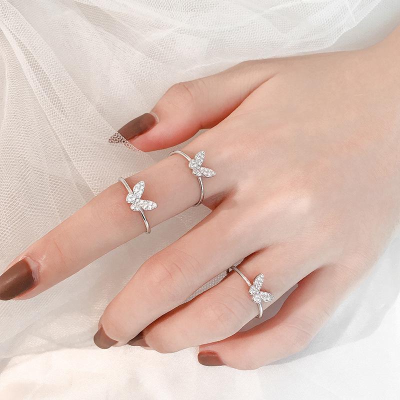 Fashion Simple 925 Sterling Zircon Butterfly Finger Ring Jewelry For Women Girls Wedding Jz514