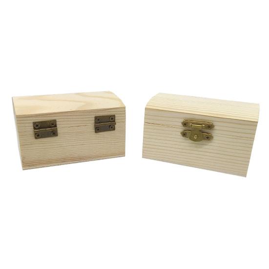 Unfinished Wooden Box DIY Pine Wood Treasure Chest with Locking Clasp Hinged Lid Jewelry Storage Box for Family Friends