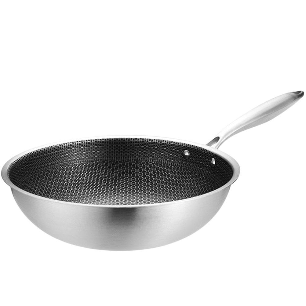 Wok en acier inoxydable pour cuisinières, marmite de cuisson sans revêtement, poêle en nid d'abeille, sauté, friture au gaz, restaurant, cuisinière à induction