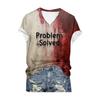 T-shirt Halloween Sang Impression Numérique Taches de Sang Texte T-shirt Femme Col V Hauts Décontractés