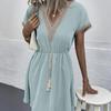 Jednofarebné ležérne voľné krátke šaty pre ženy Módne letné dámske áčkové midi šaty Elegantné vintage dámske šaty