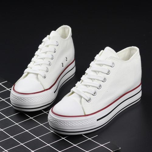 Fashion 2024 New Arrival Women 6CM Hidden Heel Platform Wedge Canvas Shoes Outdoor White Black Fashion Girls Wedge Sneakers