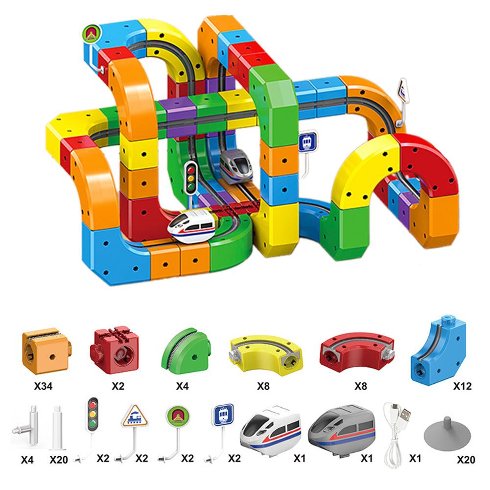 51/81/123 ST Magisk Spår Tåg USB Uppladdningsbar 3D Byggspår Kubskenor STEM Utbildningsleksaker Jul Födelsedagspresent
