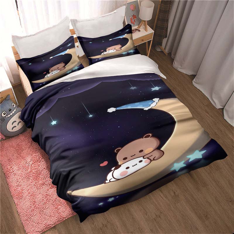 Bubu Dudu Kreslený roztomilý medvídek Kawaii Vánoční dárková sada ložního povlečení Dvojitý King size povlak na přikrývku a povlak na polštář Sada dětských povlaků na přikrývku