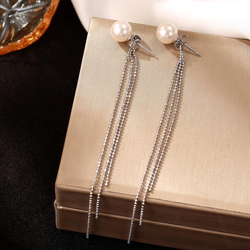 Banyan Tree S925 Silver Long Pearl Tassel Earrings for Women