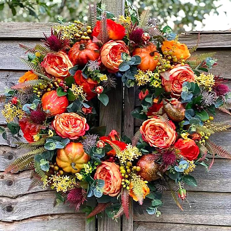 Front Door Wreath Decorative Artificial Autumn Garland Festival Theme Farmhouse Party Decoration