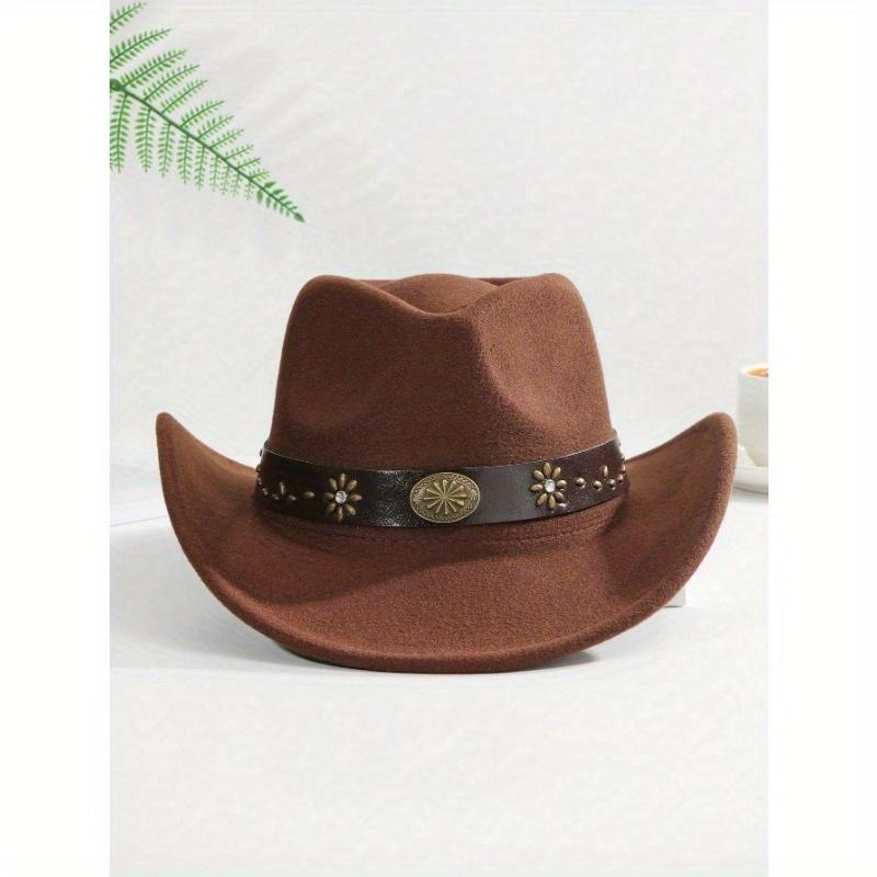1pc Women Belt Decor Boho Cowgirl Hat Cowboy Hat Fedora Hat Jazz Panama Hat Soft Felt Hat for Daily Use