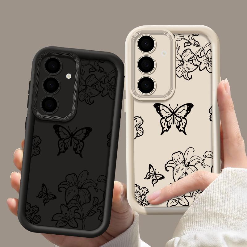 Schmetterling Stoßfeste Silikonhülle für Samsung Galaxy S25 S24 S22 Ultra Plus S23 S21 S20 Fe A55 A54 A53 A52 A35 A34 A15 5g Weiche Linsenschutzhülle