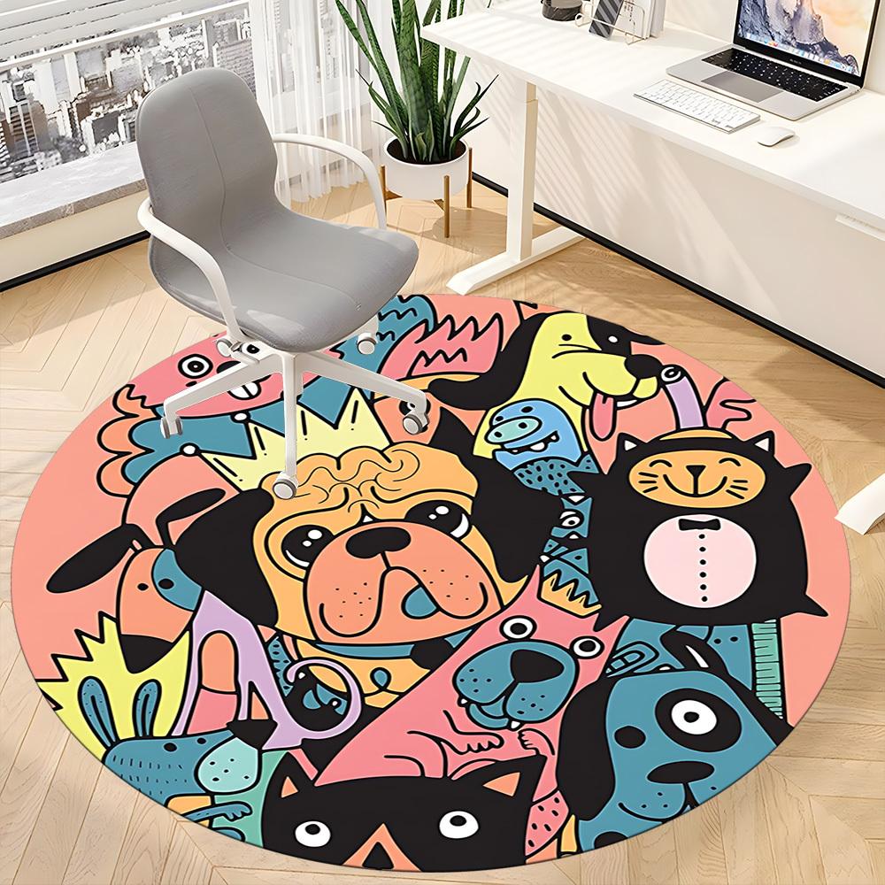 1pc Pug Party Office Round Area Rug,  Mat Suitable ForOffice, Under Office Chairs Bedroom Living Room Home Decor, Room Deco