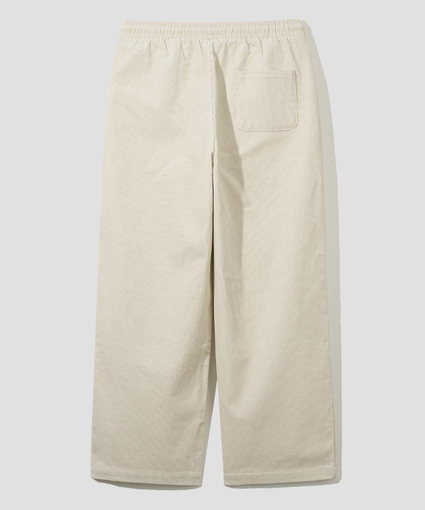 AGOD Single-Pleat Wide Corduroy Elastic Pants [Ivory]