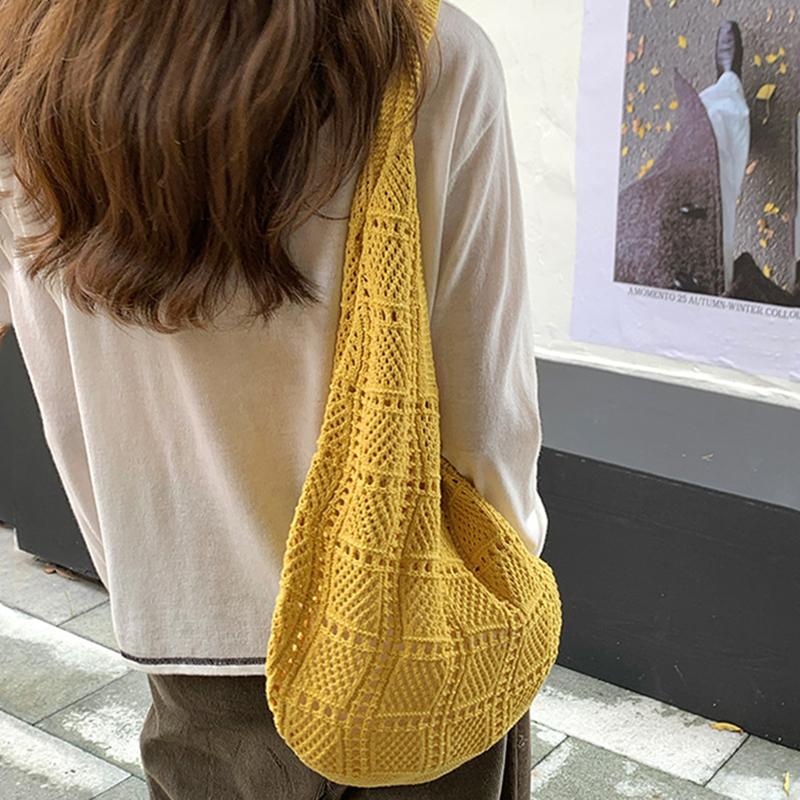 Retro Gestrickte Netz-Schultertasche Strand-Einkaufstasche Urlaubs-Damen-Tasche Webkunst-Stil Lässig Minimalistisch Polyester Handtaschen