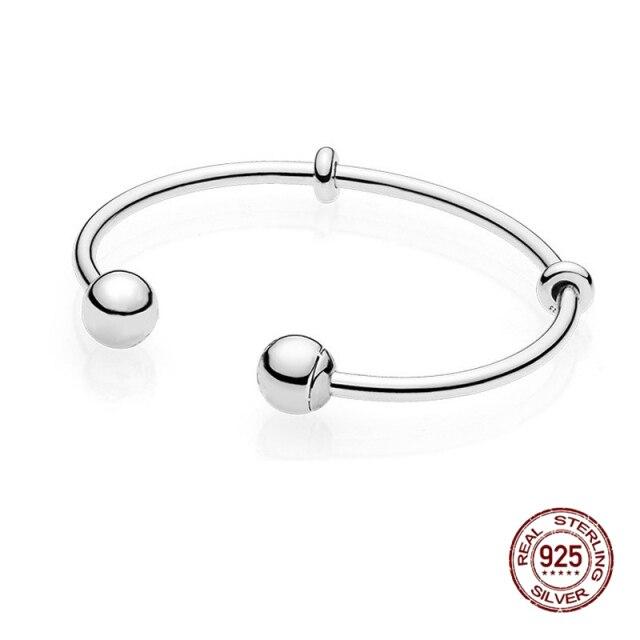 Plata  Sterling Tone Bracelets Sterling Tone Heart Classic Open Wrist Bracelet Women Fit Original Charm Beads Jewelry Present