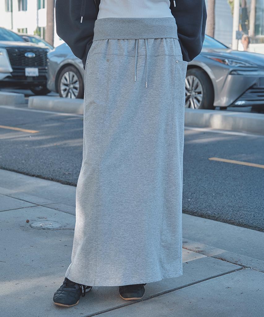 Sseomweeobeoteo Fold Sweat Long Skirt - Gray