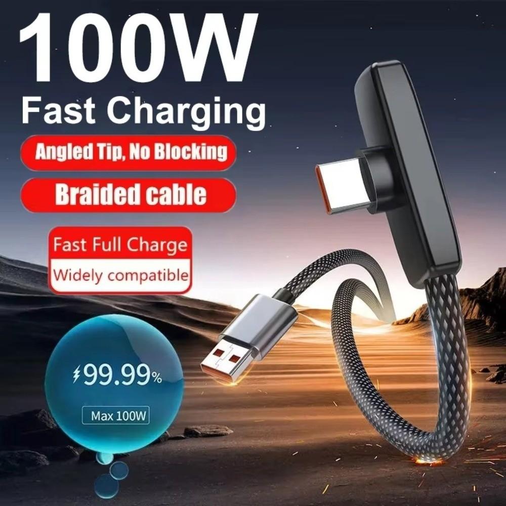 Type-C To Type-C Type C Cable Right Angle Data Transfer Cables Durable 100W Super Charging Cable