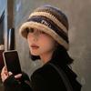 Temperament Knitted Bucket Hat Warm Woven Basin Cap Seaside Beach Cap Striped Fisherman Hat Daily