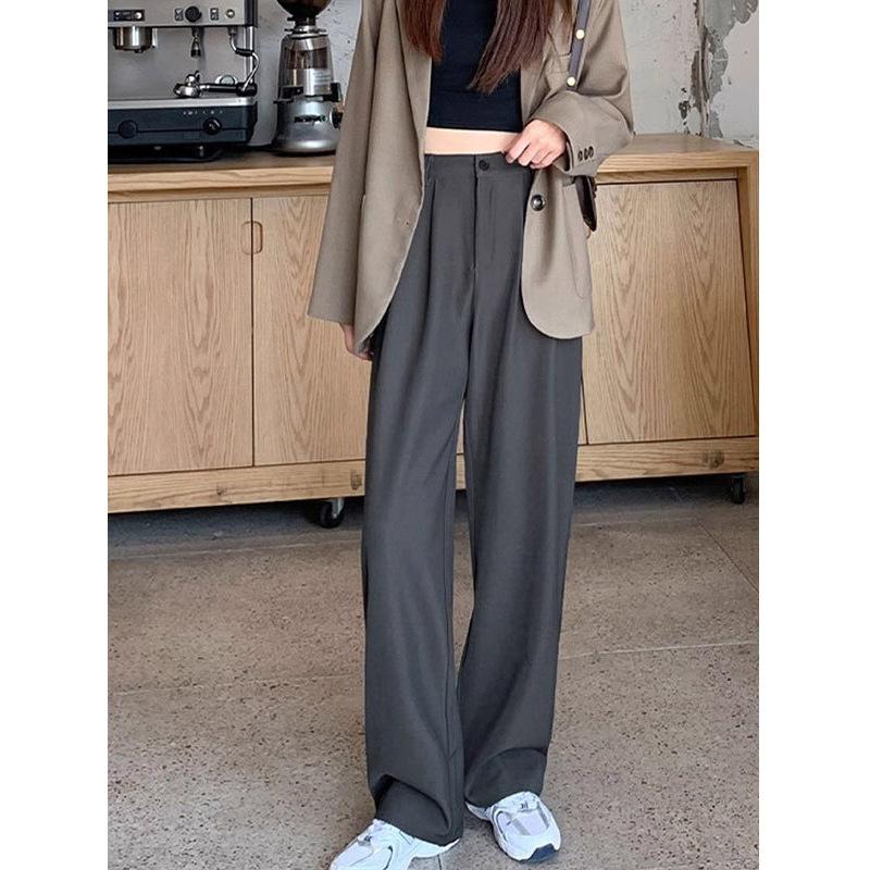 Nieuwe Koreaanse Niche Pakbroek voor Lente en Herfst voor Dames, Gedrapeerde Rechte Pijp Casual Broek Smalle Versie Wijde Pijp Lange Broek