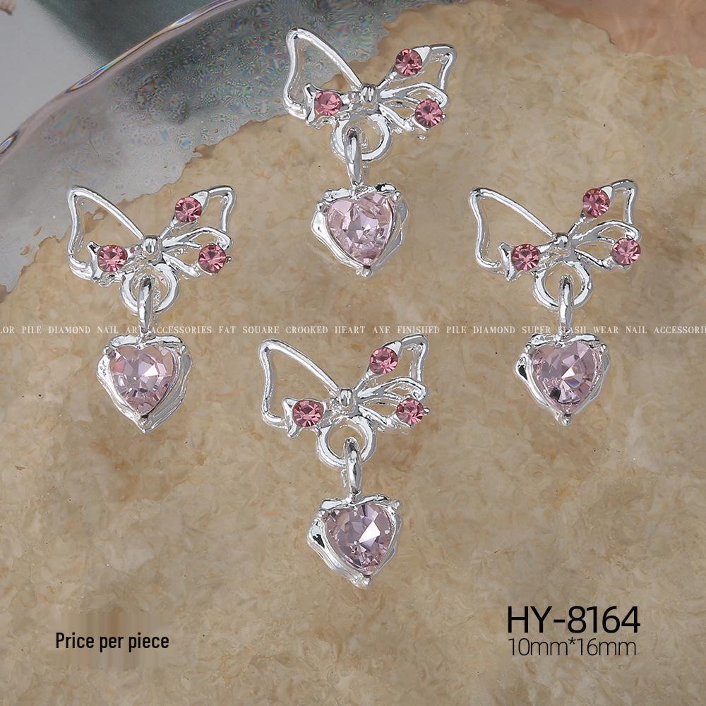 Silver Star Moon & Pink Heart Tassel Nail Rhinestone Ornaments