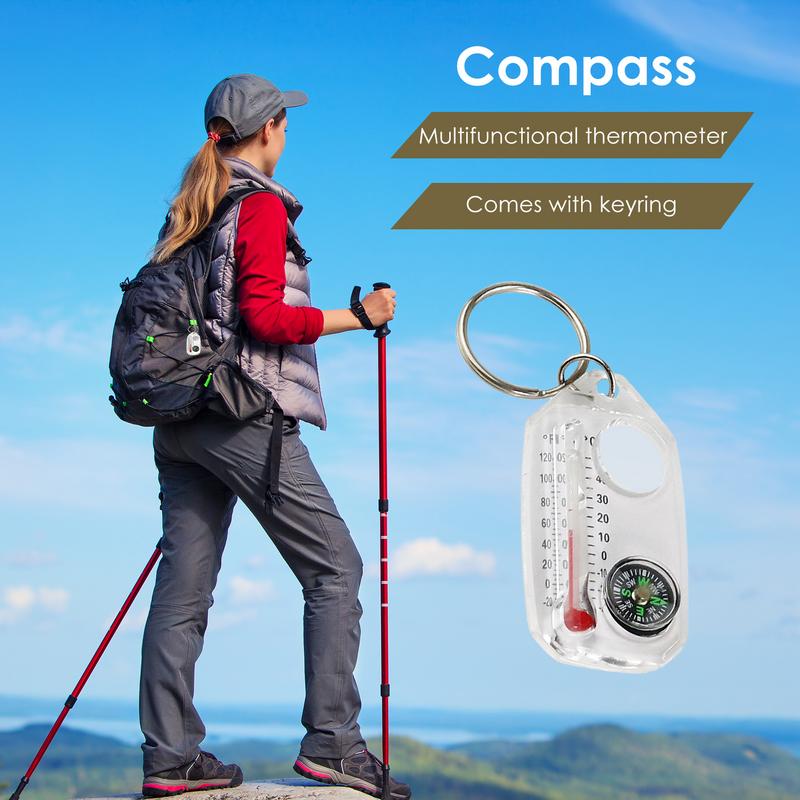 1pc Multifunction Mini Keychain Camping Compass Thermometer Outdoor Climbing Temperature Tester Survival Guiding Compass Tool
