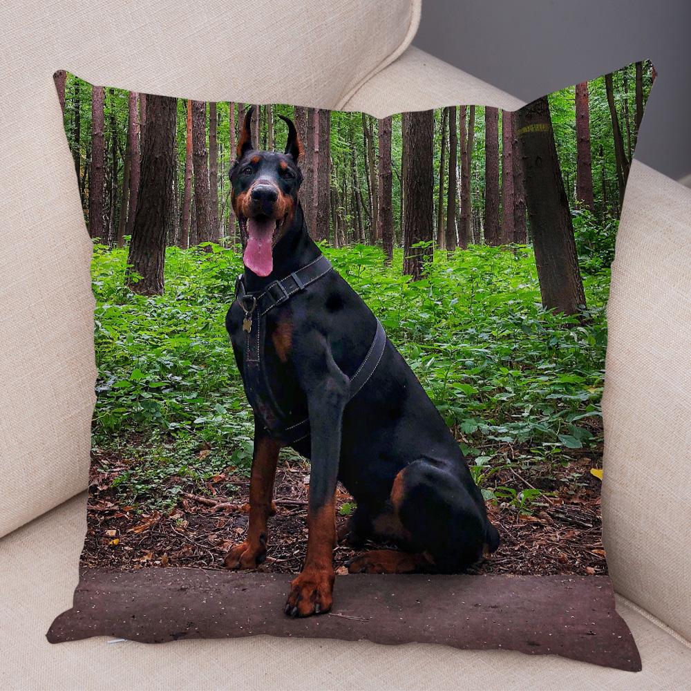 Dobermann Kussenhoes Dubbelzijdig Print Decor Huisdier Hond Dier Kussenhoes voor Auto Bank Huis Zacht Pluche Kussenhoes