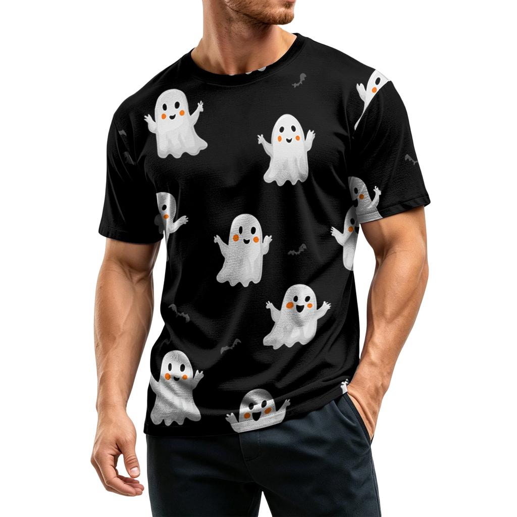 Haut Décontracté Homme à Col Rond Léger Respirant Manches Courtes avec Imprimé Halloween Coupe Ample Design Confortable